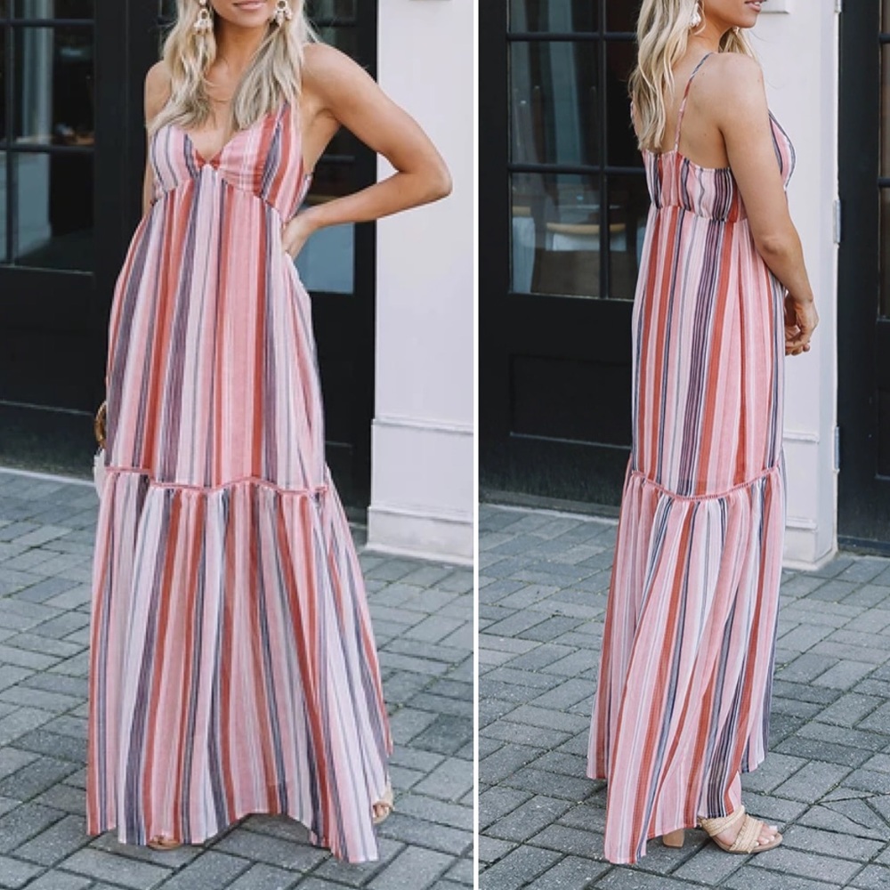 Jack By BB Dakota Sailor's Delight Maxi Dress Rose Dawn Stripe Women's XS Summer